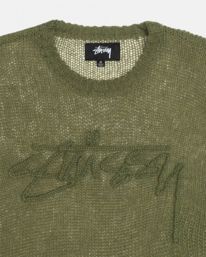 Olive Men's Stussy Loose Knit Sweaters Philippines | FFI-7891