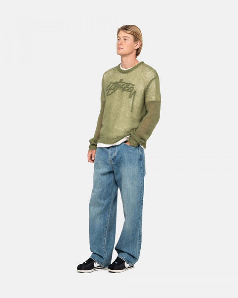 Olive Men's Stussy Loose Knit Sweaters Philippines | FFI-7891