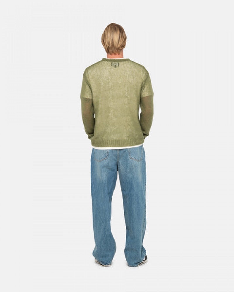 Olive Men's Stussy Loose Knit Sweaters Philippines | FFI-7891