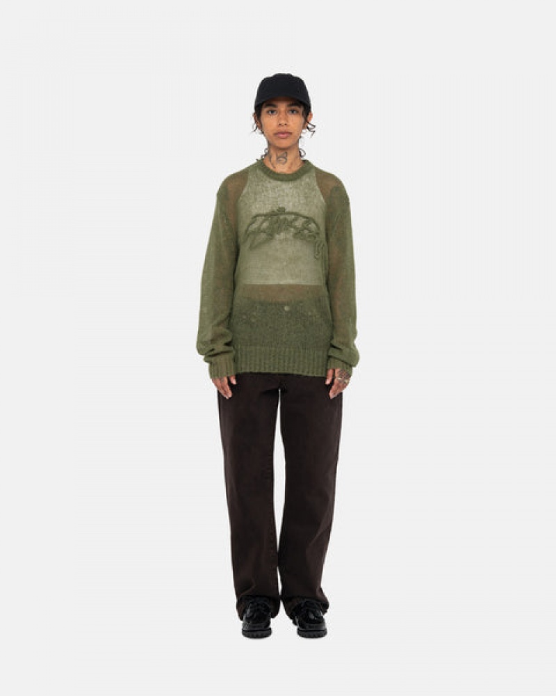 Olive Men's Stussy Loose Knit Sweaters Philippines | FFI-7891