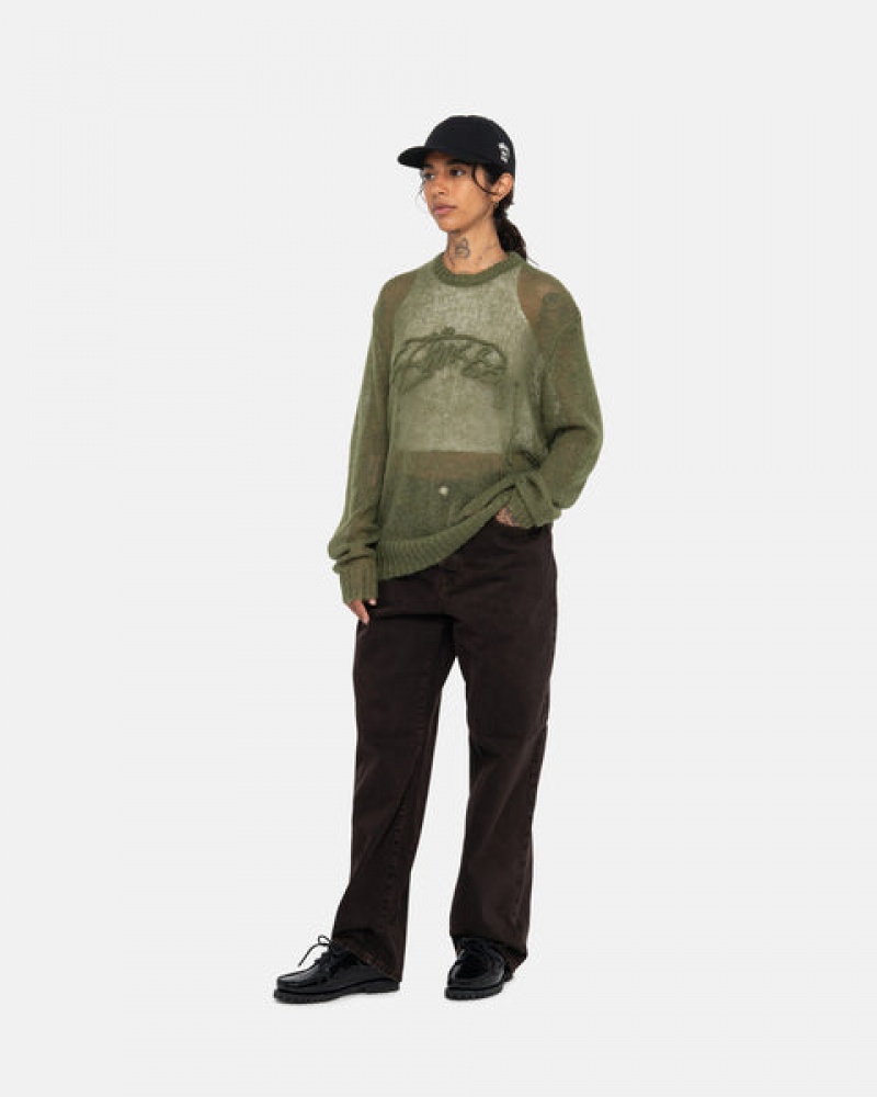 Olive Men's Stussy Loose Knit Sweaters Philippines | FFI-7891