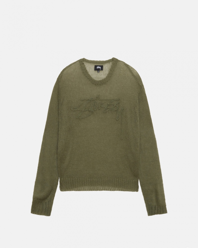 Olive Men\'s Stussy Loose Knit Sweaters Philippines | FFI-7891