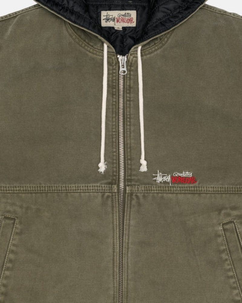 Olive Men's Stussy Work Jacket Insulated Canvas Jackets Philippines | CCV-1488