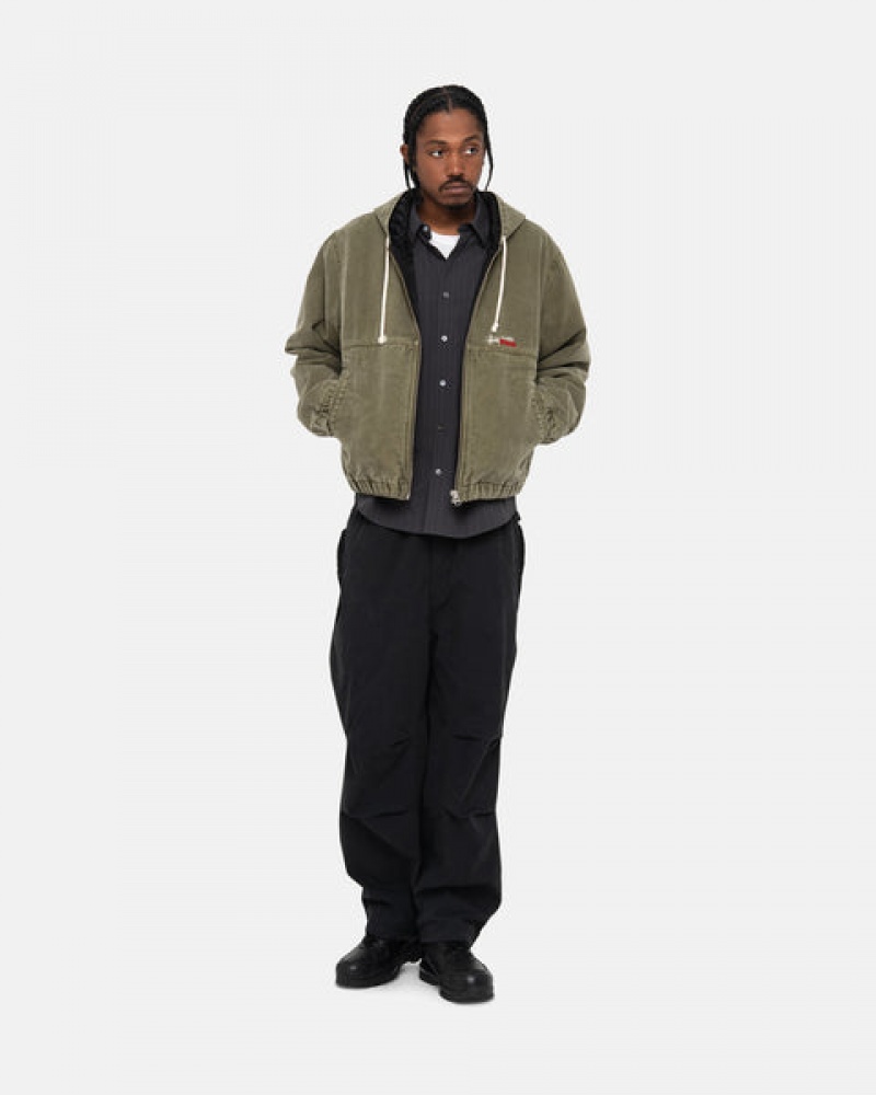 Olive Men's Stussy Work Jacket Insulated Canvas Jackets Philippines | CCV-1488