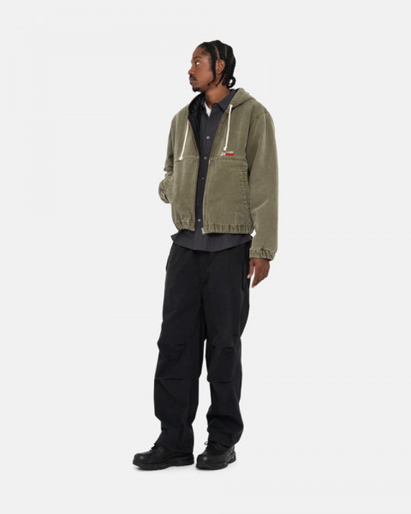 Olive Men's Stussy Work Jacket Insulated Canvas Jackets Philippines | CCV-1488