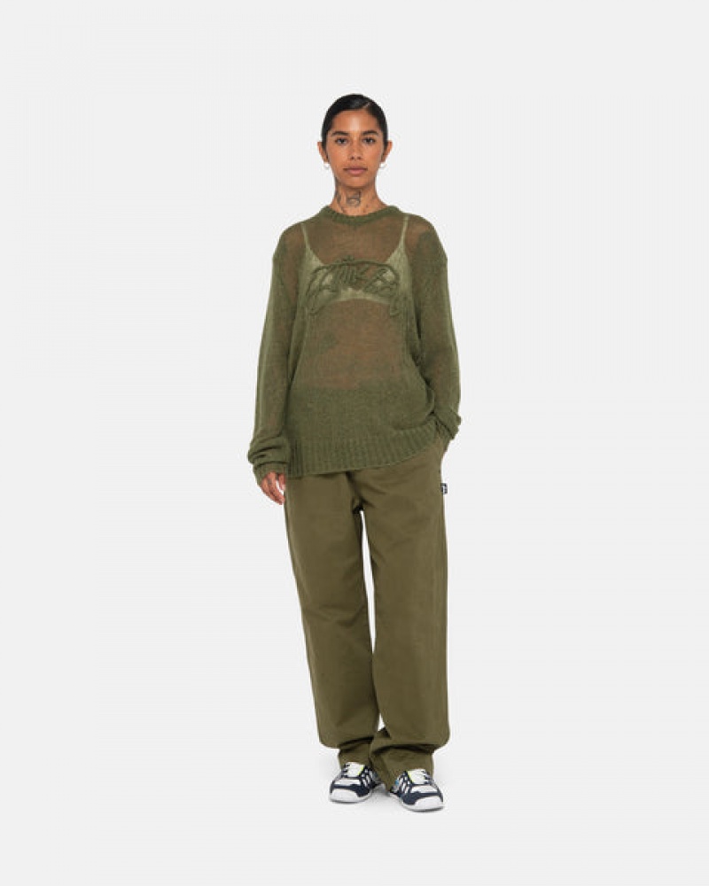 Olive Women's Stussy Beach Pant Brushed Cotton Pants Philippines | WKJ-0588