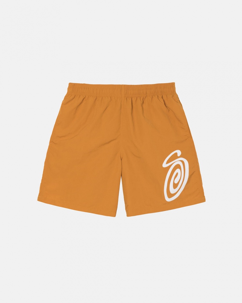 Orange Men\'s Stussy Curly S Water Short Swimwear Philippines | GXF-4864