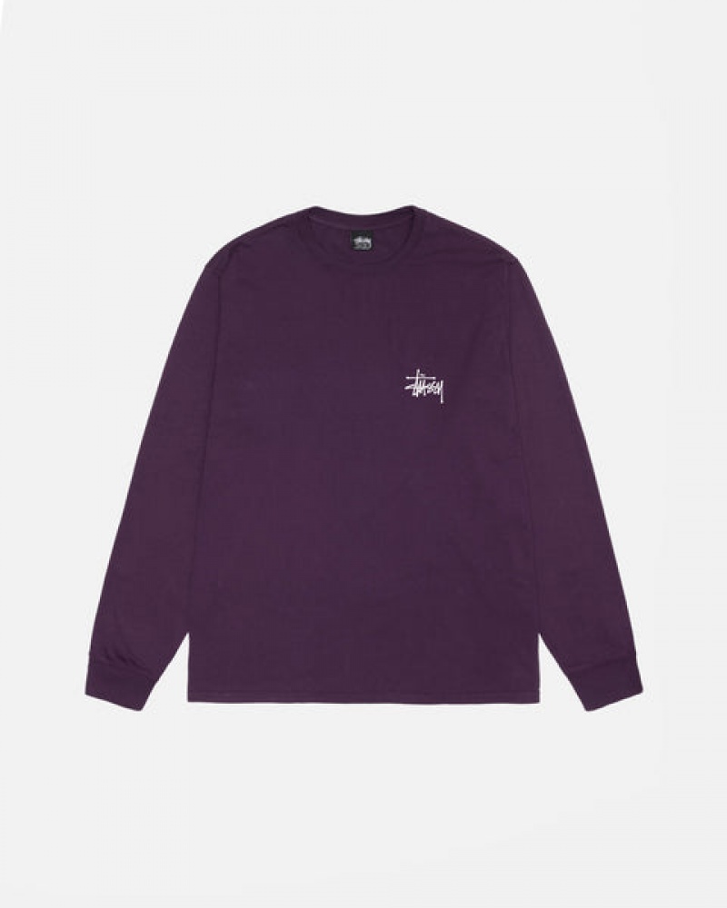 Purple Men's Stussy Basic Stussy LS Tee Pigment Dyed Tees Philippines | BNR-4050