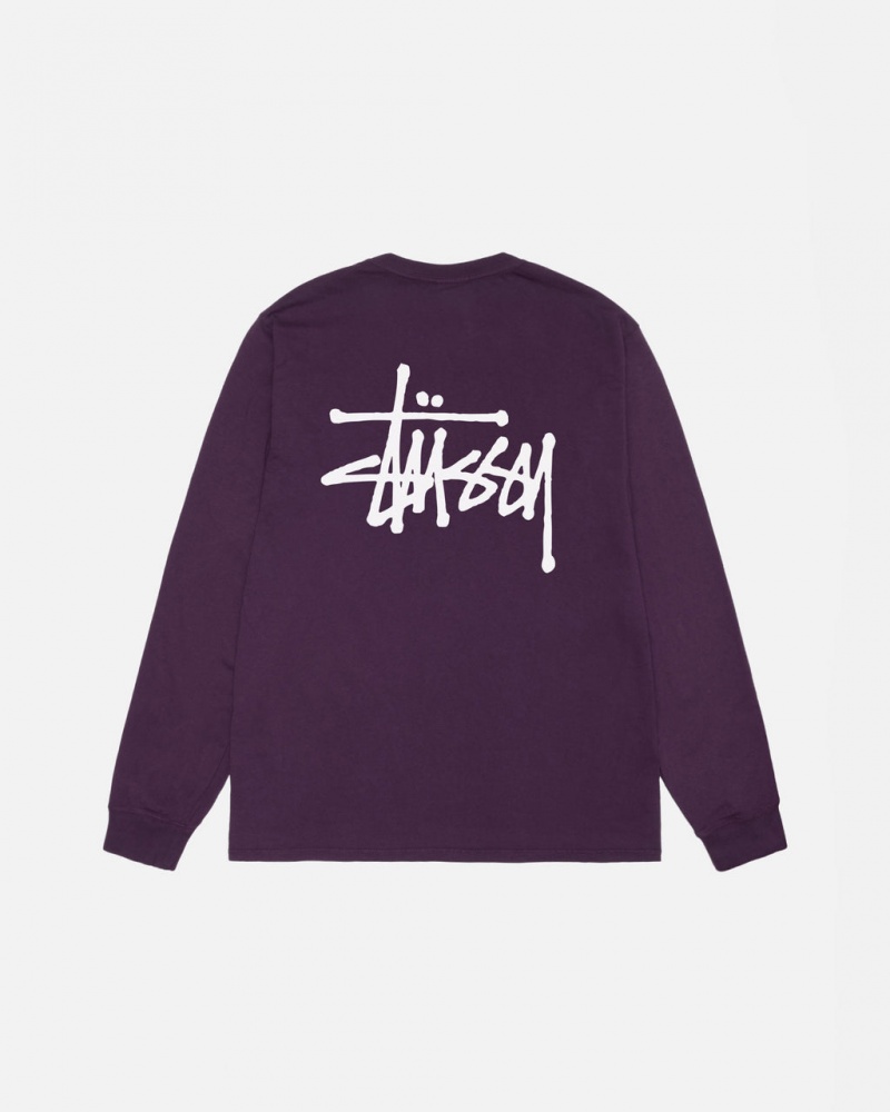 Purple Men\'s Stussy Basic Stussy LS Tee Pigment Dyed Tees Philippines | BNR-4050