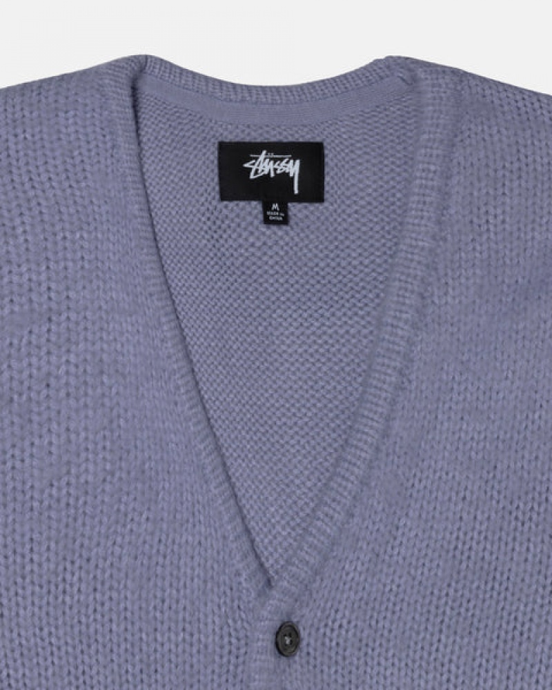 Purple Men's Stussy Brushed Cardigan Sweaters Philippines | JHW-8162