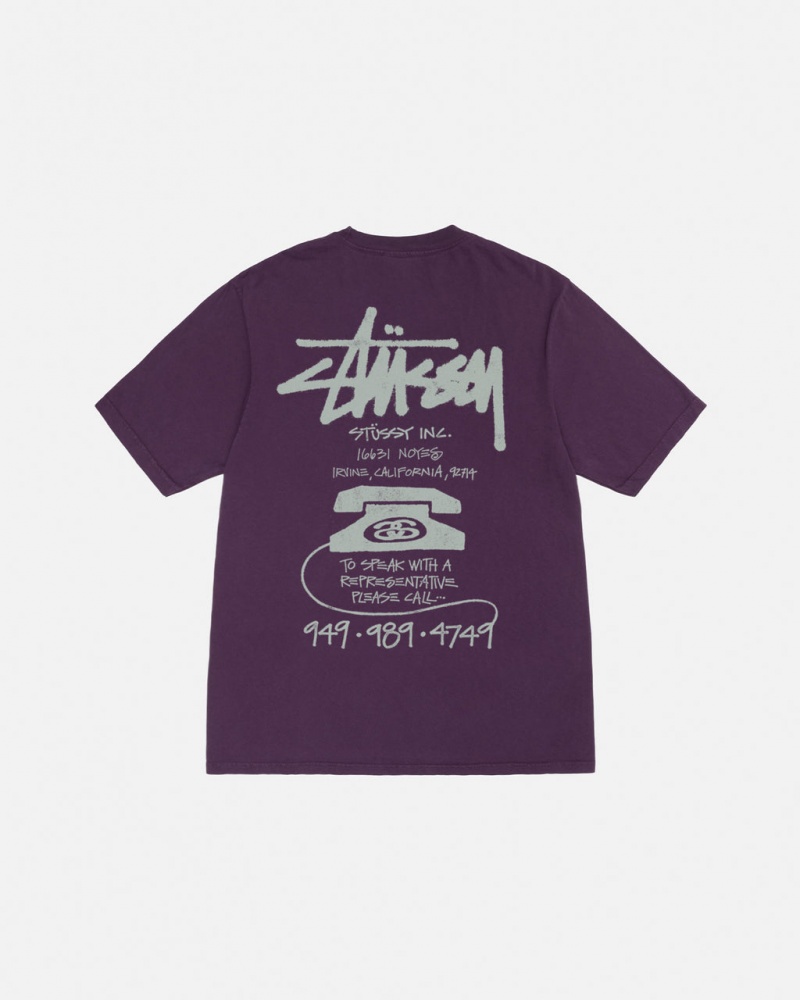 Purple Men\'s Stussy Old Phone Tee Pigment Dyed Tees Philippines | XOC-0261