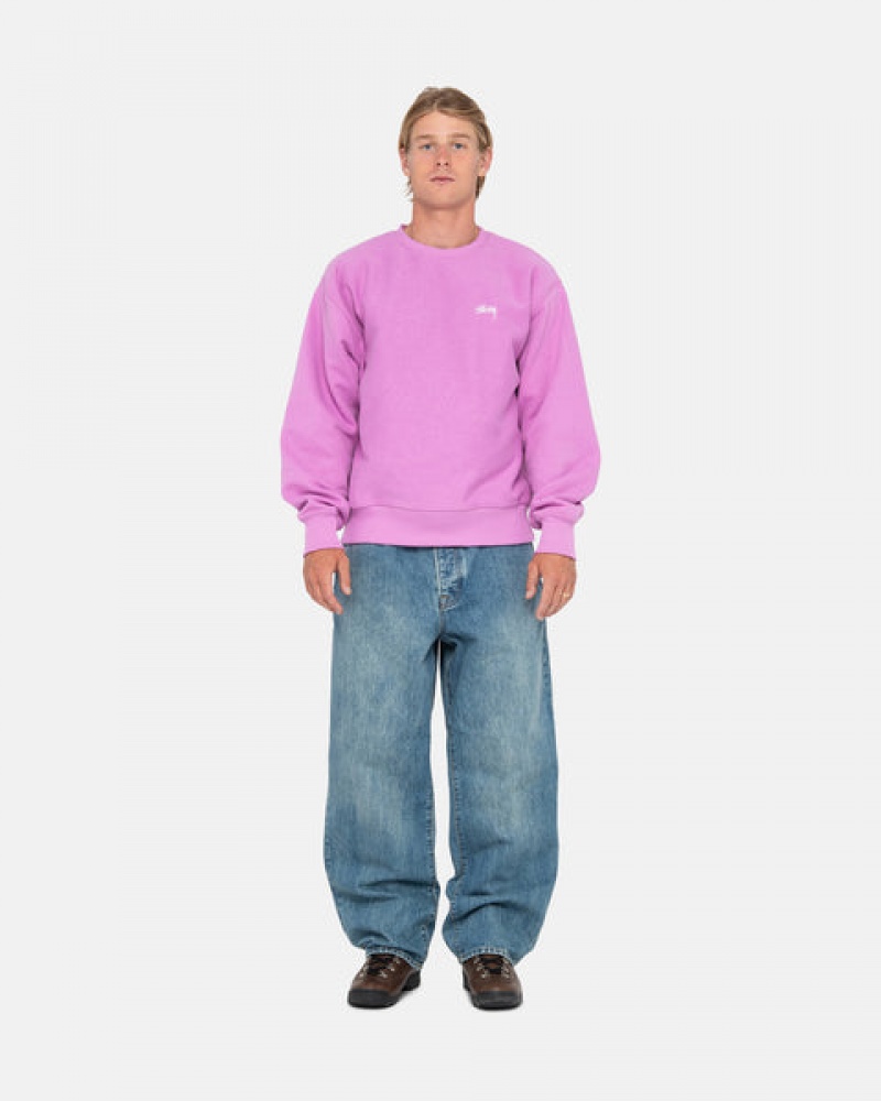 Purple Men's Stussy Stock Logo Crew Sweatshirts Philippines | WGN-8935