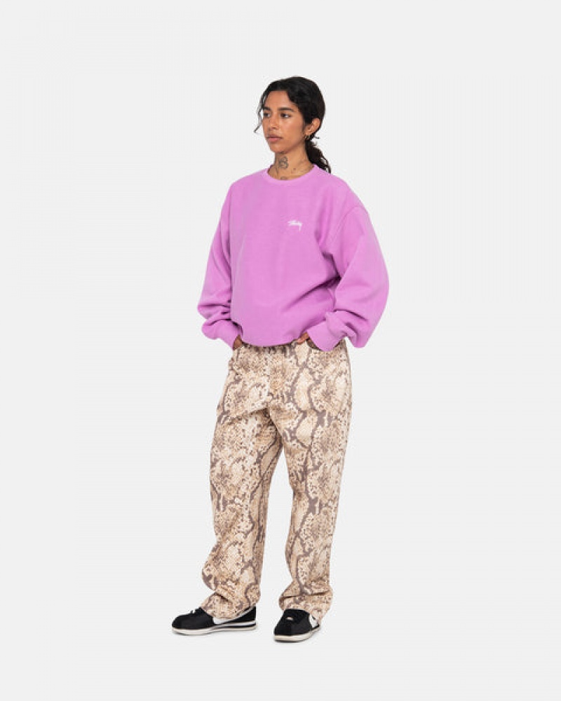 Purple Women's Stussy Stock Logo Crew Sweatshirts Philippines | MPK-7087