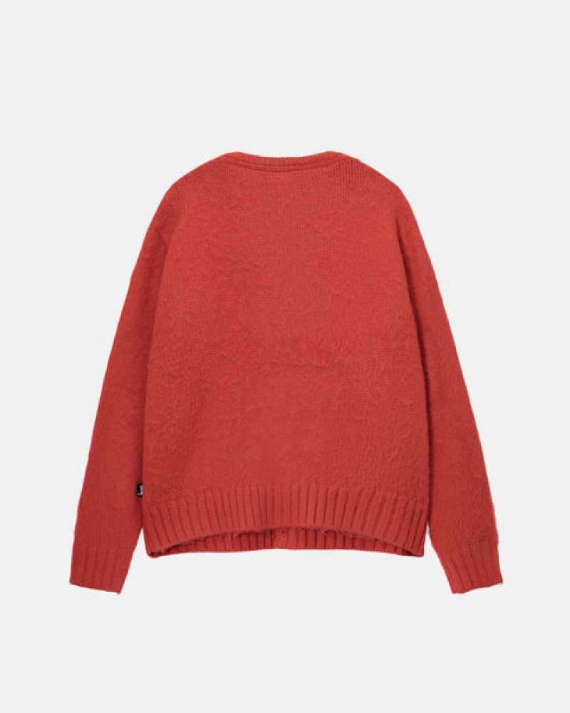 Red Men's Stussy Brushed Cardigan Sweaters Philippines | GOW-5490