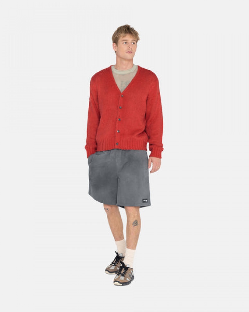 Red Men's Stussy Brushed Cardigan Sweaters Philippines | GOW-5490