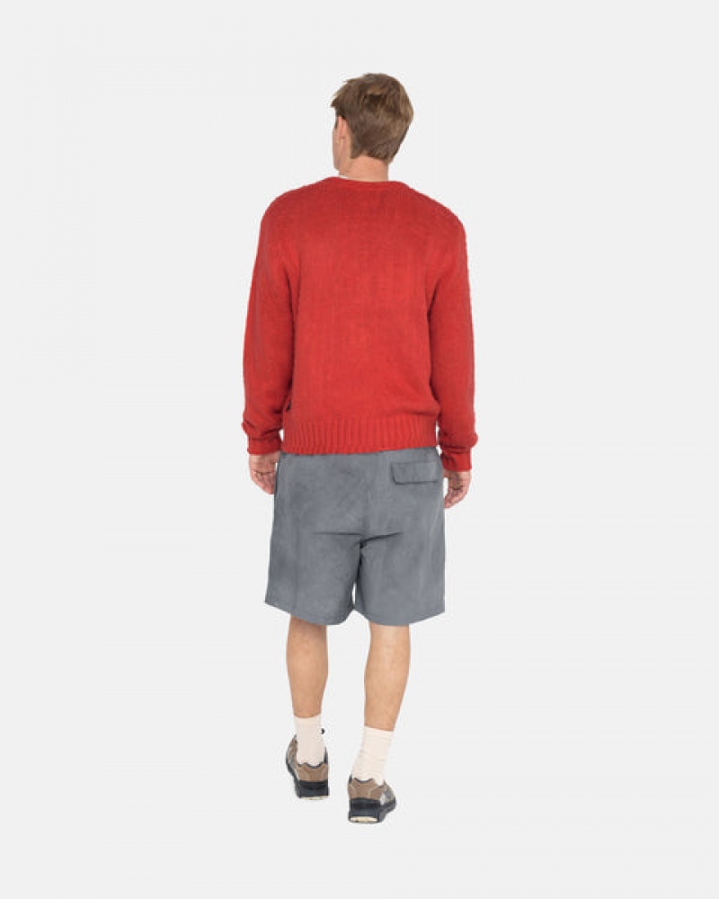 Red Men's Stussy Brushed Cardigan Sweaters Philippines | GOW-5490