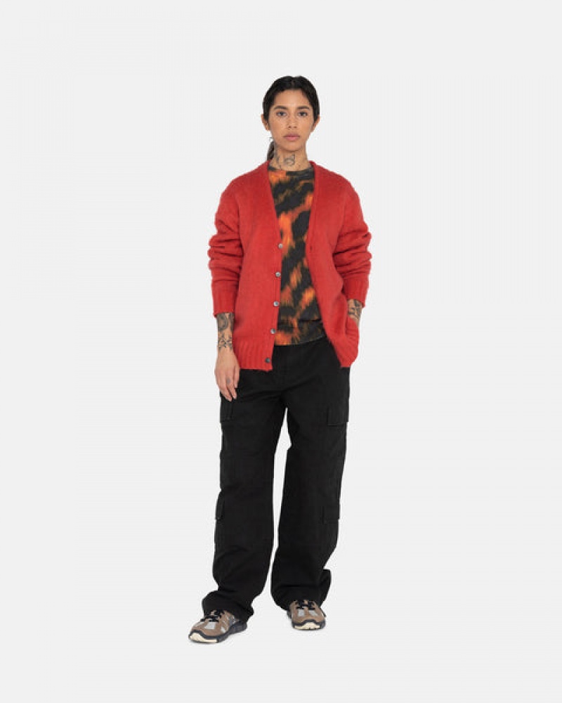 Red Men's Stussy Brushed Cardigan Sweaters Philippines | GOW-5490