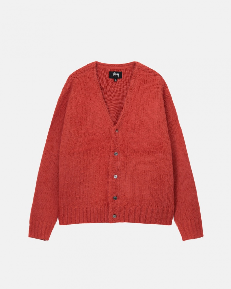 Red Men\'s Stussy Brushed Cardigan Sweaters Philippines | GOW-5490