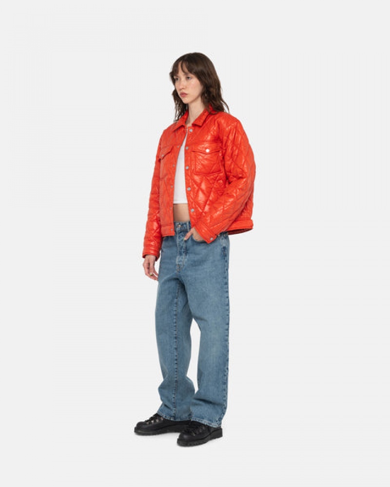 Red Men's Stussy Ranch Jacket Quilted Nylon Jackets Philippines | BFU-9516