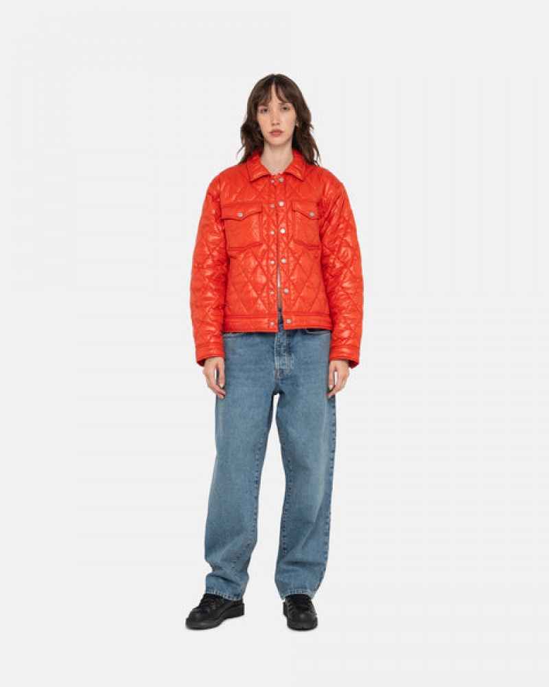 Red Men's Stussy Ranch Jacket Quilted Nylon Jackets Philippines | BFU-9516