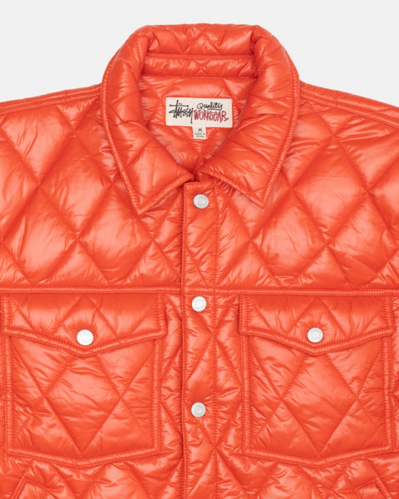 Red Men's Stussy Ranch Jacket Quilted Nylon Jackets Philippines | BFU-9516