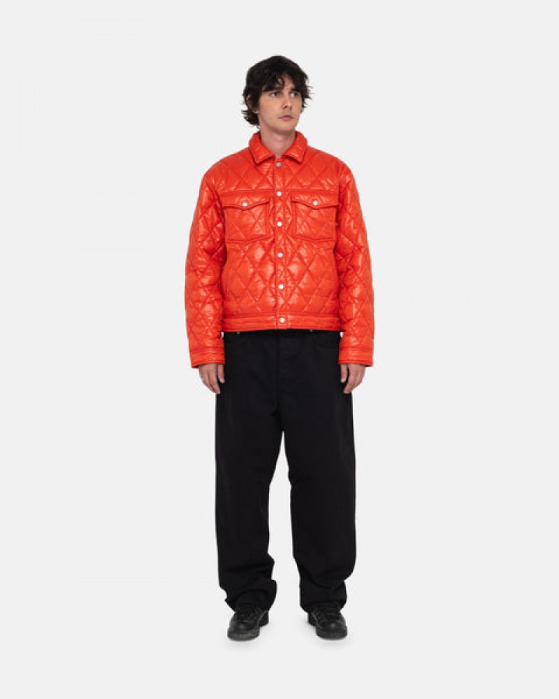 Red Men's Stussy Ranch Jacket Quilted Nylon Jackets Philippines | BFU-9516