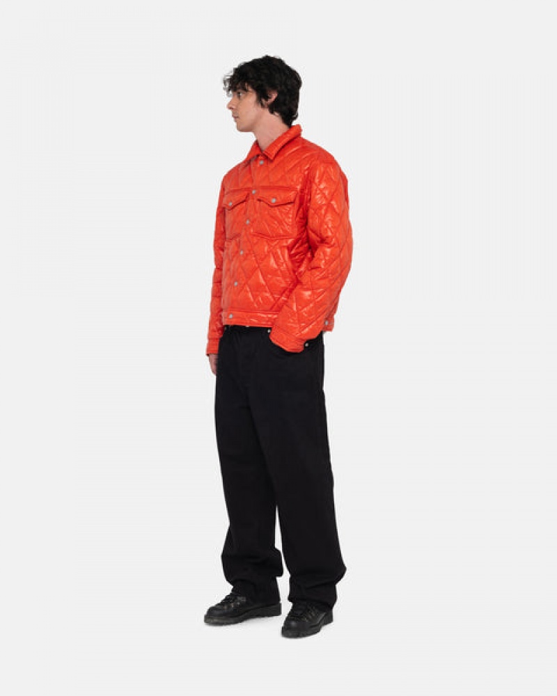 Red Men's Stussy Ranch Jacket Quilted Nylon Jackets Philippines | BFU-9516