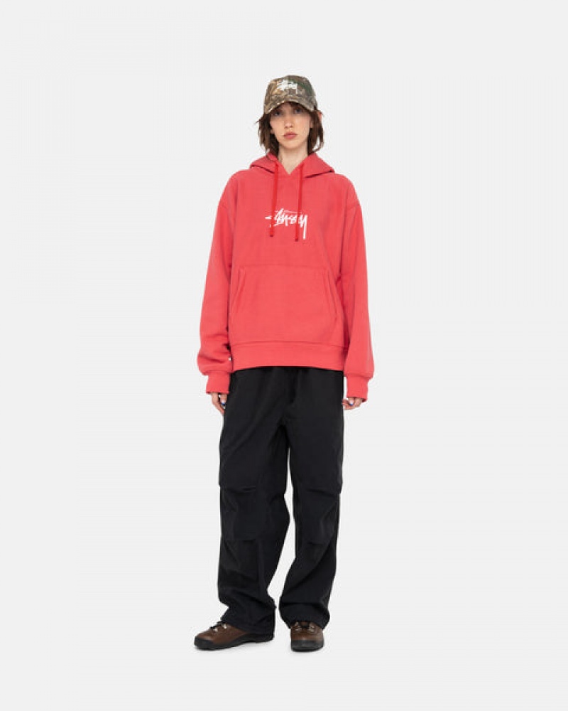 Red Men's Stussy Stock Logo Applique Hood Sweatshirts Philippines | THD-7207