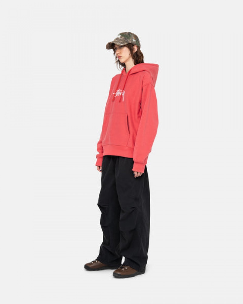 Red Men's Stussy Stock Logo Applique Hood Sweatshirts Philippines | THD-7207