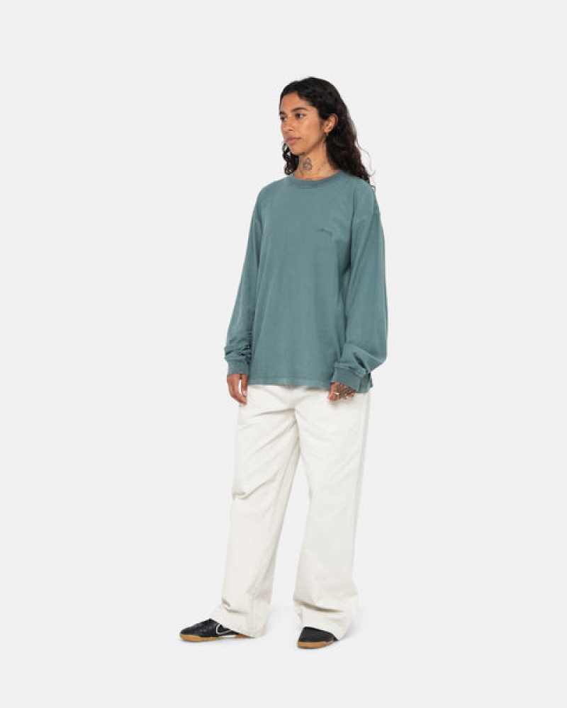 Turquoise Men's Stussy Lazy Ls Tees Philippines | TGU-5196