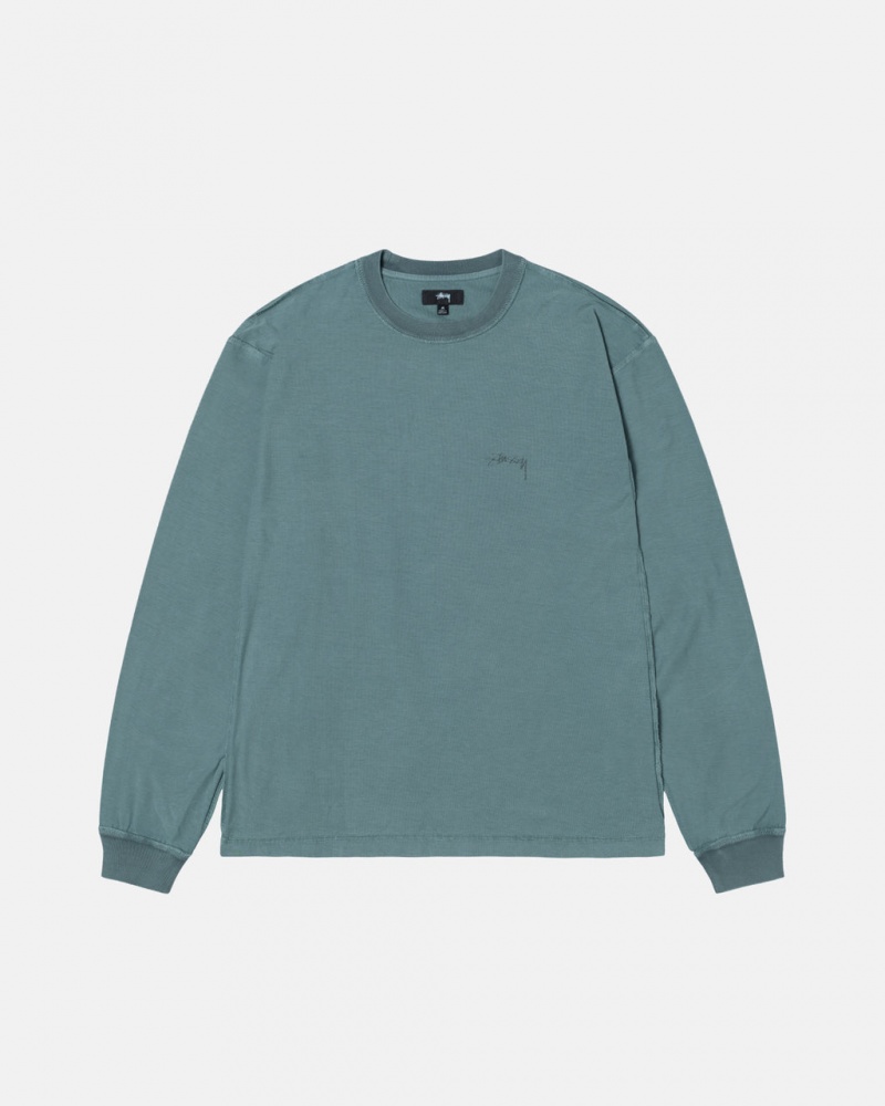 Turquoise Men\'s Stussy Lazy Ls Tees Philippines | TGU-5196