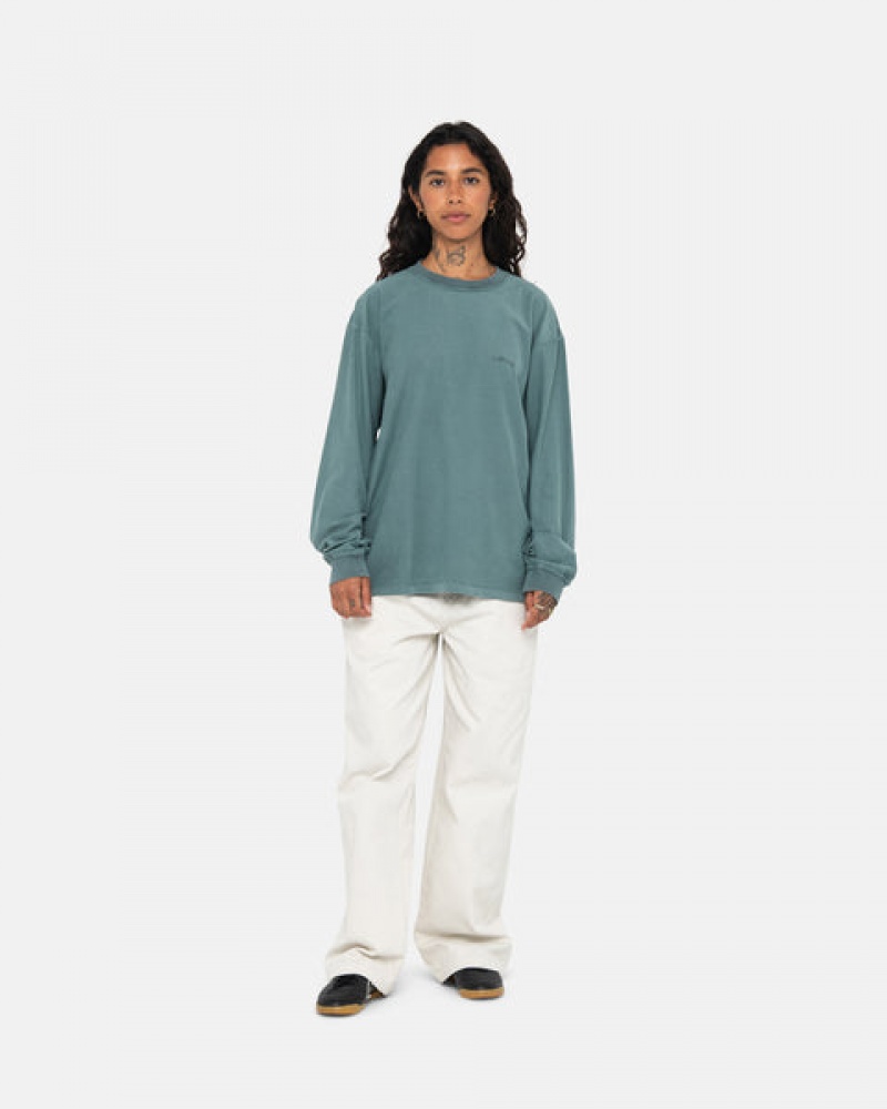 Turquoise Men's Stussy Lazy Ls Tee Tops Philippines | QEP-7445