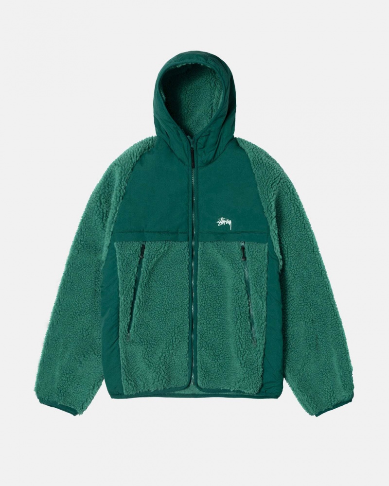 Turquoise Men\'s Stussy Sherpa Paneled Hooded Jackets Philippines | VJE-8931