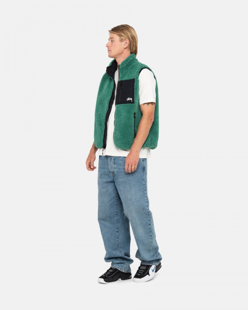 Turquoise Men's Stussy Sherpa Reversible Vest Philippines | IEX-2208