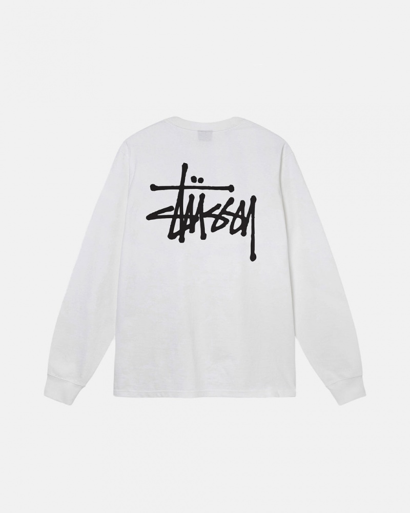 White Men\'s Stussy Basic Stussy Ls Tees Philippines | VHY-1513