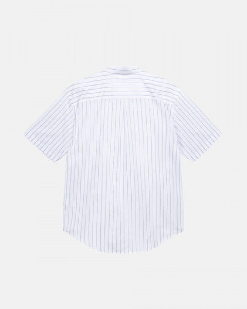 White Women's Stussy Boxy Striped Shirts Philippines | JGO-0520