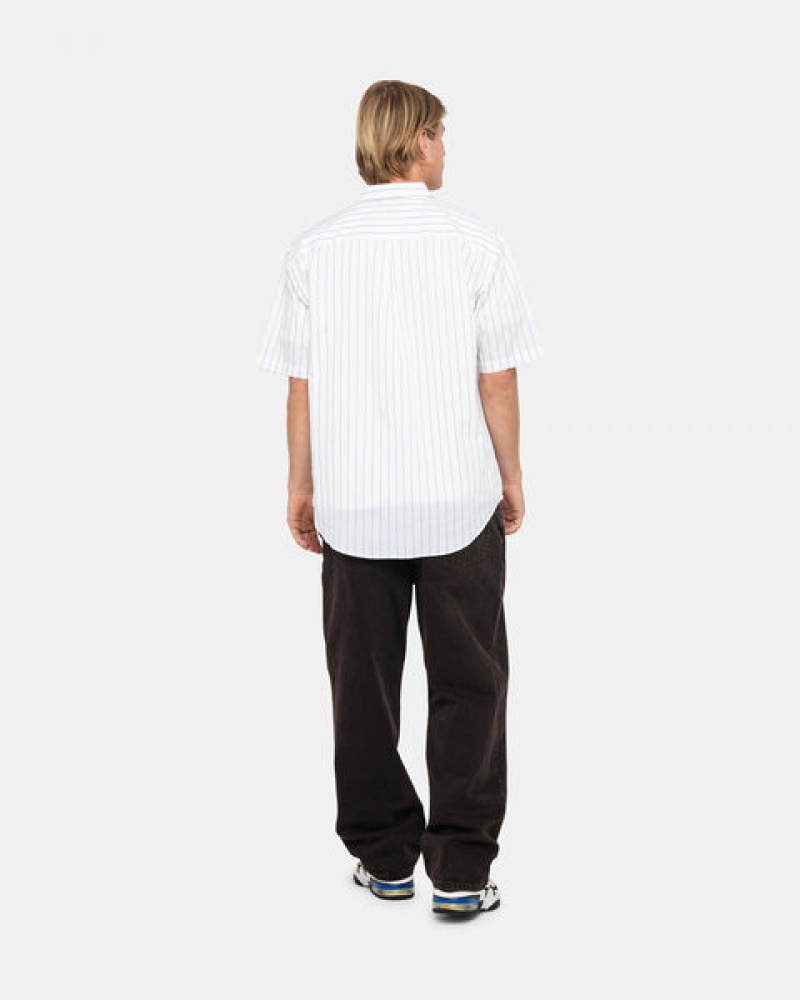 White Women's Stussy Boxy Striped Shirts Philippines | JGO-0520