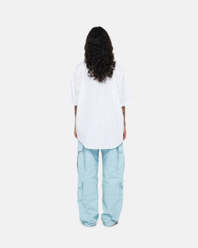 White Women's Stussy Boxy Striped Shirts Philippines | JGO-0520