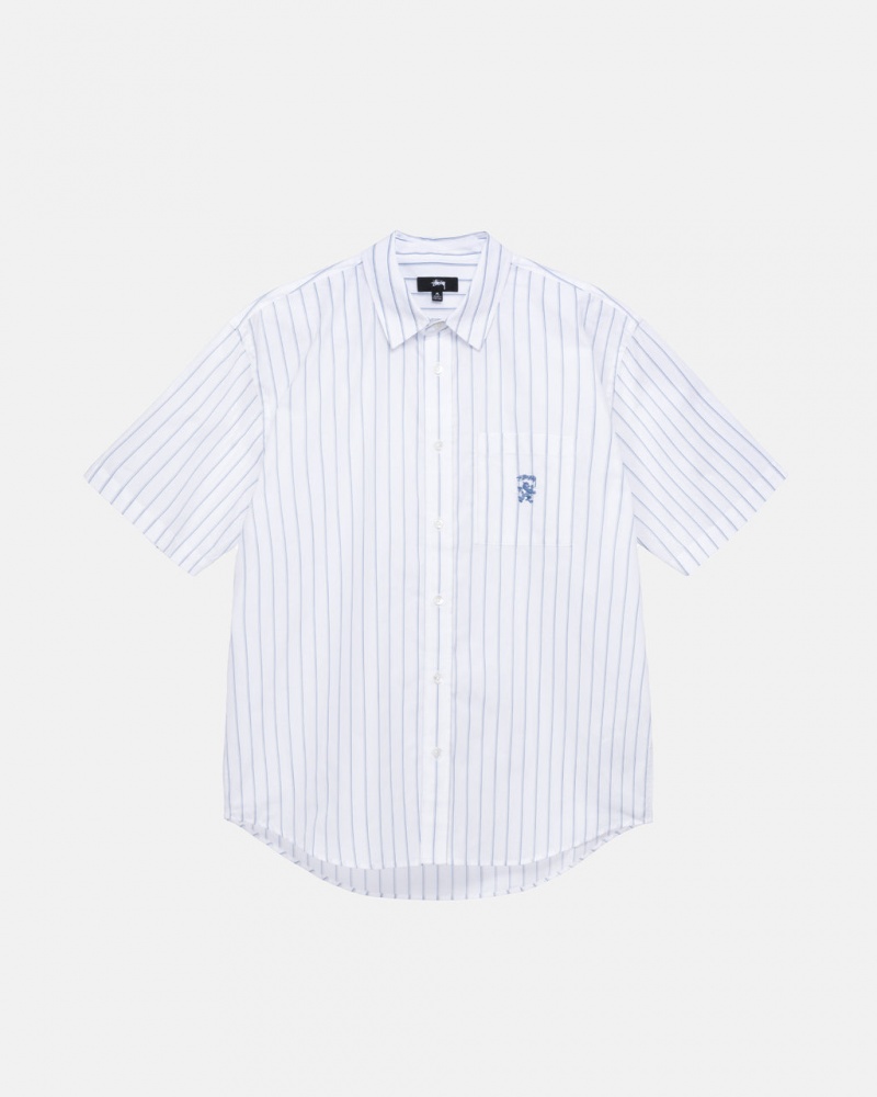 White Women\'s Stussy Boxy Striped Shirts Philippines | JGO-0520