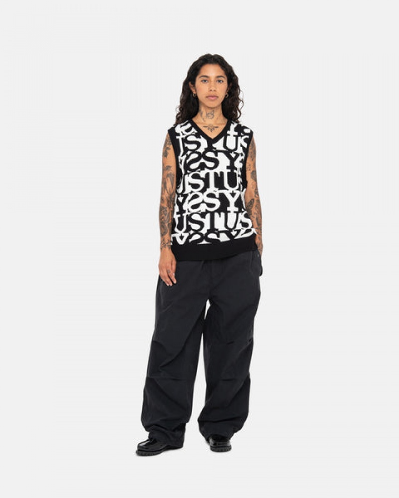 White / Black Women's Stussy Stacked Sweater Vest Sweaters Philippines | ZYP-7093