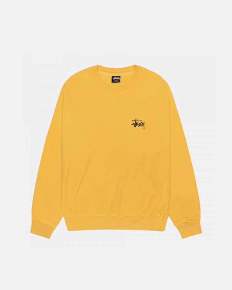 Yellow Men's Stussy Basic Stussy Crew Pigment Dyed Sweatshirts Philippines | EDJ-2569