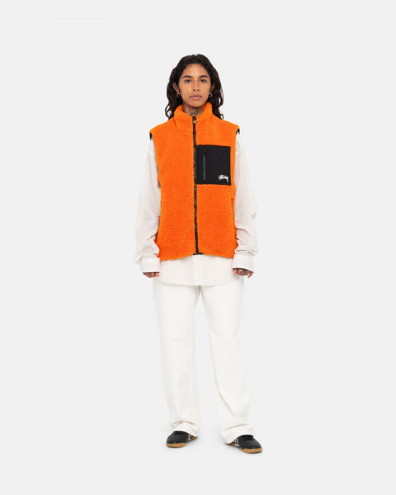 Yellow Women's Stussy Sherpa Reversible Vest Philippines | PIG-6838