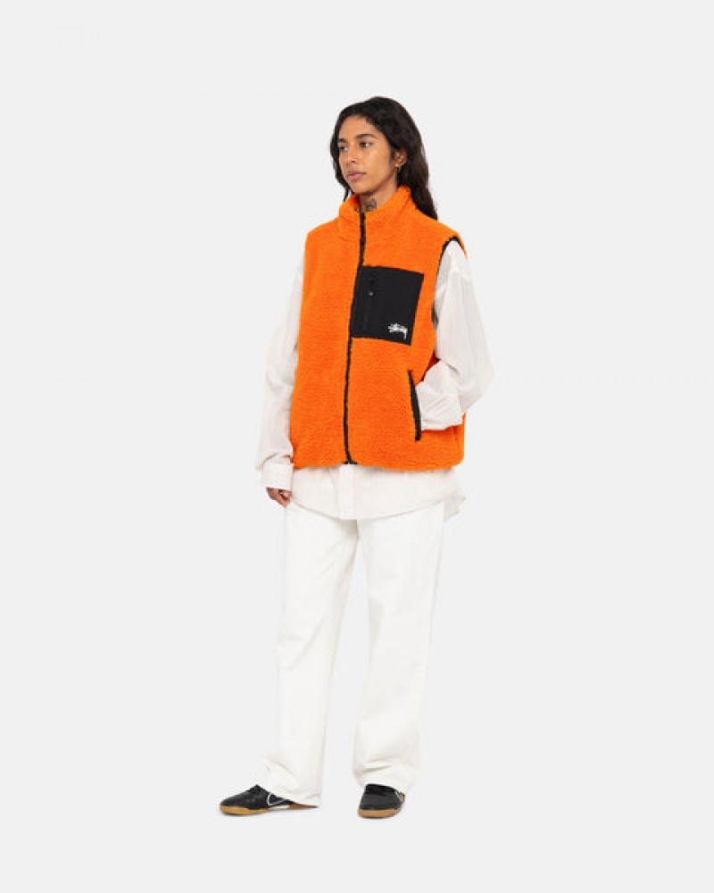 Yellow Women's Stussy Sherpa Reversible Vest Philippines | PIG-6838